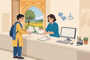 Applicant submitting registration documents at a Special Education Center for CM Punjab Khud Mukhtar Program