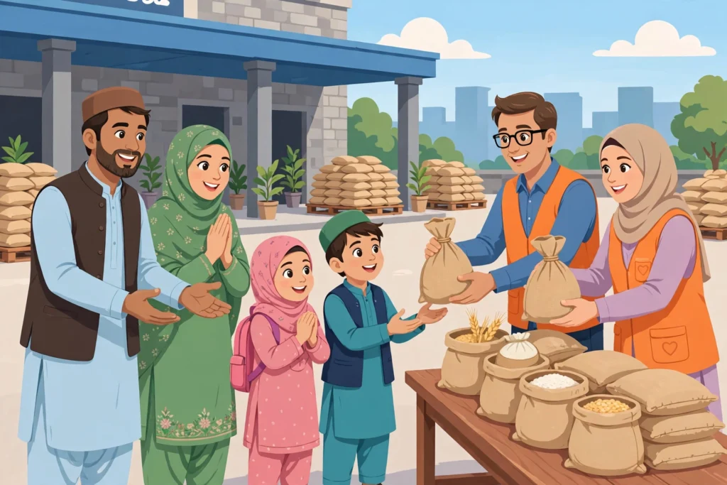 Family receiving ration supplies under CM Punjab Ration Card 2026